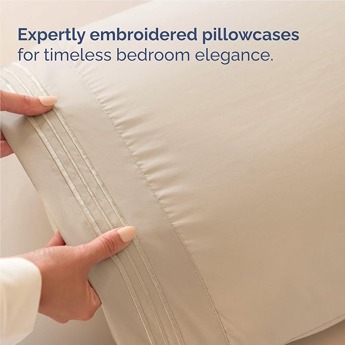 Full Size 4 Piece Sheet Set - Comfy Breathable & Cooling Bed Sheets Set - Hotel Luxury Bedding for Women, Men, Kids, Teens, Boys & Girls - Deep Pockets, Ultra-Soft and Wrinkle Free - Oeko-Tex - Cream