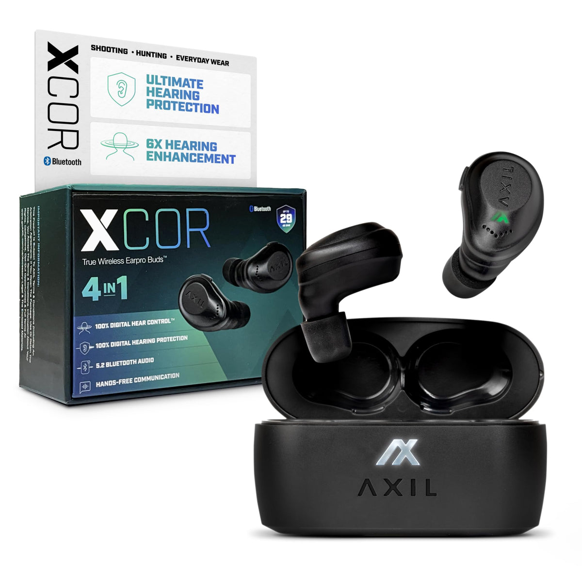 AXIL XCOR PRO Wireless Earbuds Bluetooth — HearPRO Buds with Touch Control — Bluetooth Enhancement — Hearing Protection — Dust & Water Resistant — Wind Resistant True Wireless Earbuds.