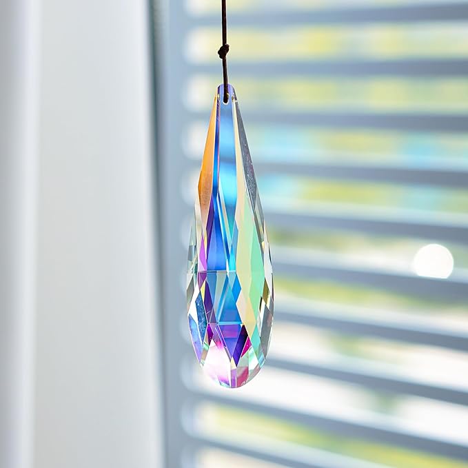 H&D HYALINE & DORA 120mm Hanging Window Crystal Teardrop Prism, Suncatcher Crystal Light Catcher, Glass Hanging Ornaments, Rainbow Maker Pendant Decoration