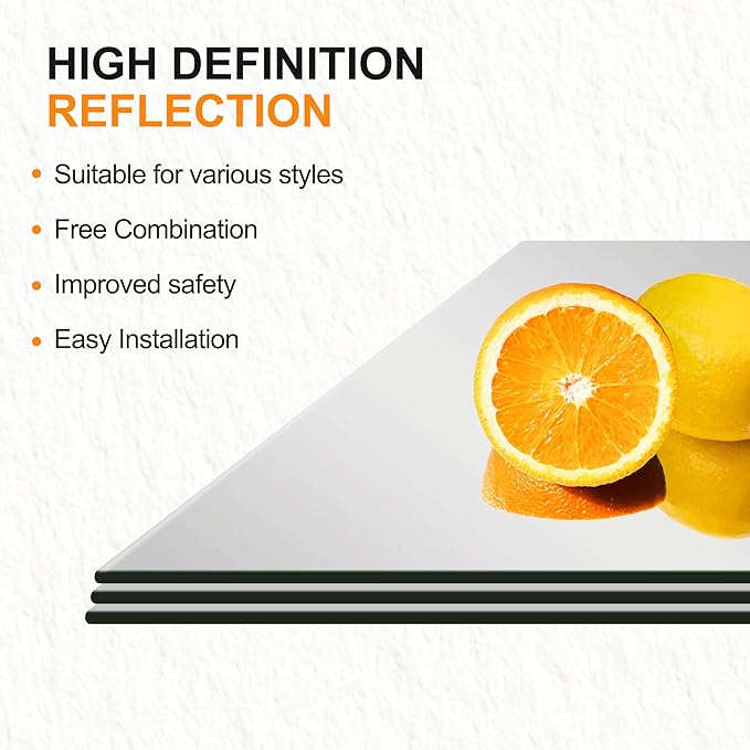 Delma Home Gym Mirrors, 12'' x 12'' Glass Mirror Tiles (4 PCS), Square Large Wall Mirror for Home Gym, Bedroom, Door,Bathroom, Frameless Mirror Sets
