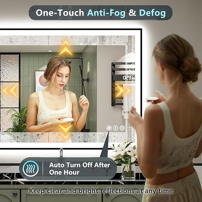 40x30 Black Framed LED Bathroom Mirror with Lights, Backlit + Front Lit, Anti-Fog Lighted Vanity Mirror for Bathroom Wall with 3 Colors, Dimmable, Memory, Tempered Glass, Horizontal/Vertical