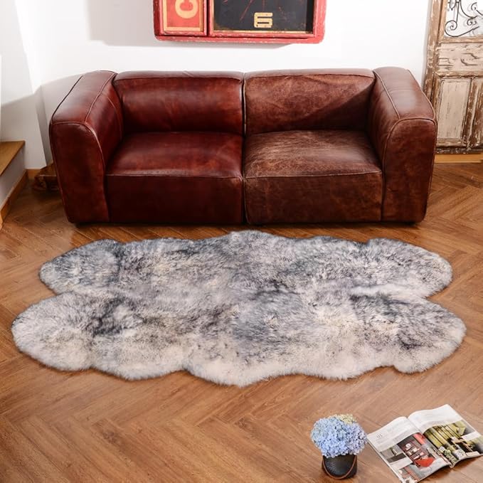 Premium Genuine Fur Sheepskin Rug Real Australia Sheepskin Natural Luxury Fluffy Lambskin Fur Area Rug Seat Covers for Kids Bedroom Sofa Chair Cover (Gray Tip, 4ft x 6ft) …