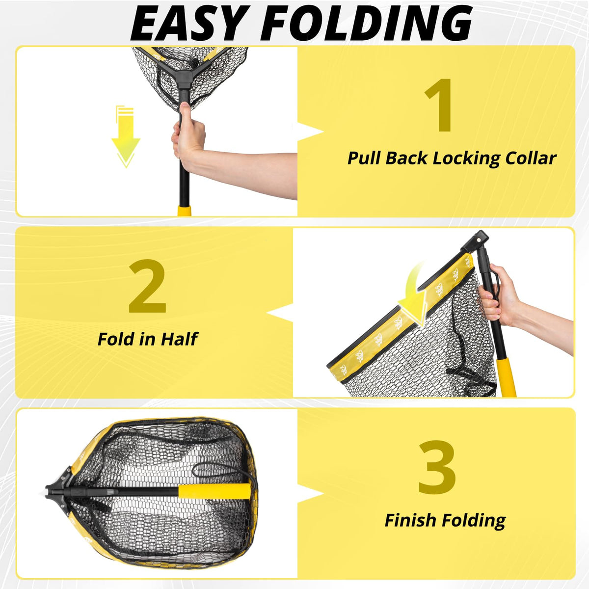 Floating Fishing Net, Collapsible Landing Net, Fish Net with Rubber Coated Polyethylene Netting for Bass, Trout, Fly Fishing, Kayak & Boat Fishing