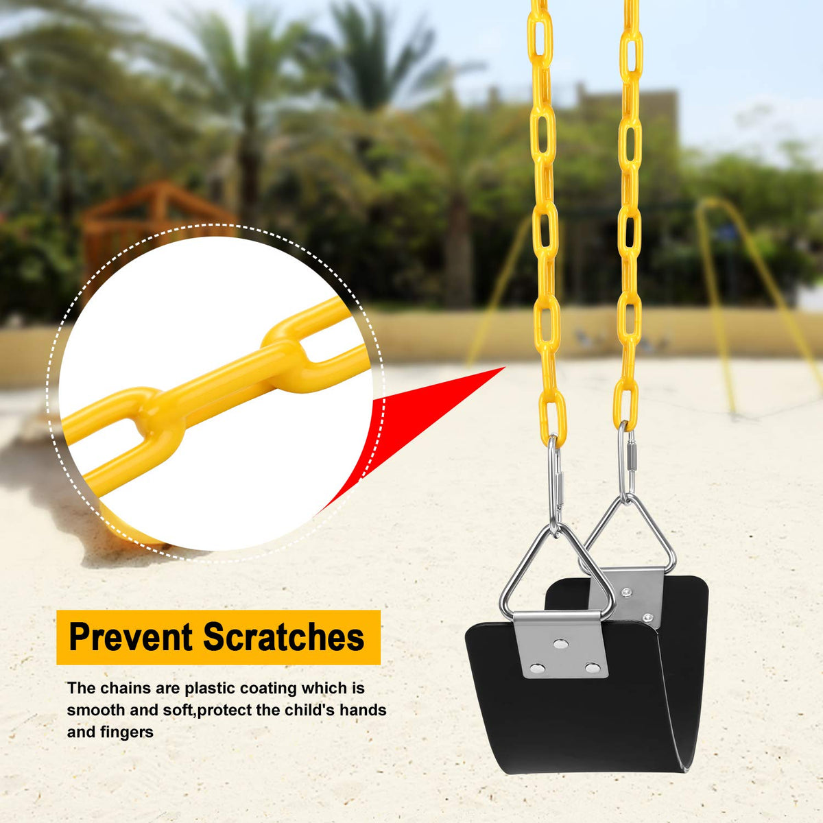 AGPTEK Swing Set, Seat with 66 Inch Anti-Rust Chains Thermoplastic Coated, Support 250lb, Cushion Accessories Replacement with Snap Hooks for Outdoors, Playground, Jungle & Gym - Black