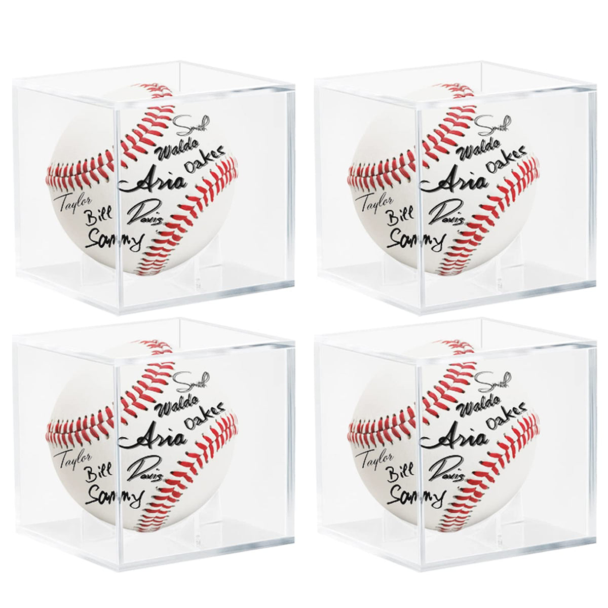4 Pack Acrylic Baseball Display Case - UV Protected Baseball Holder for Display, Display Case for Autographed, Tennis, Golf, Billiard Balls, Memorabilia