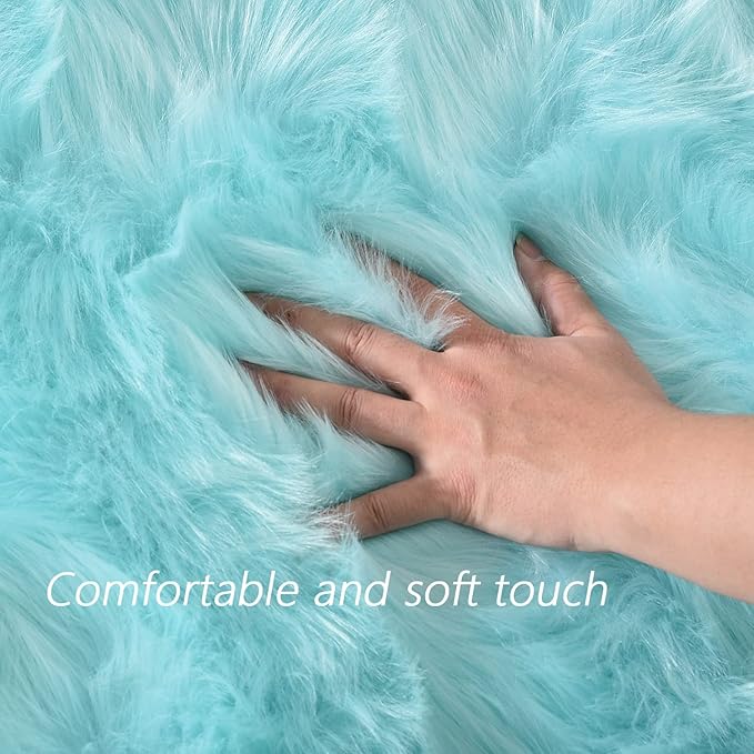 Latepis Blue Rugs for Bedroom Washable 3x5 Faux Sheepskin Fur Rug Fluffy Shaggy Rugs for Teen Room Décor Dorm Boho Bedroom Rug, Rectangle