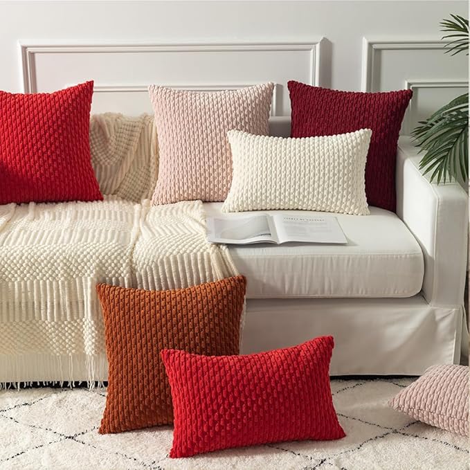 Kevin Textile Pack of 2 Corduroy Decorative Throw Pillow Covers 22x22 Inch Soft Boho Striped Pillow Covers Modern Farmhouse Home Decor for Spring Sofa Living Room Couch Bed Cream White