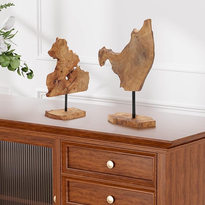 NAHARO Handcarved Root Wood Abstract Sculpture – Unique Rustic Tabletop Decor for Living Room,Entryway or Office, Eco-Friendly Wooden Art Gift