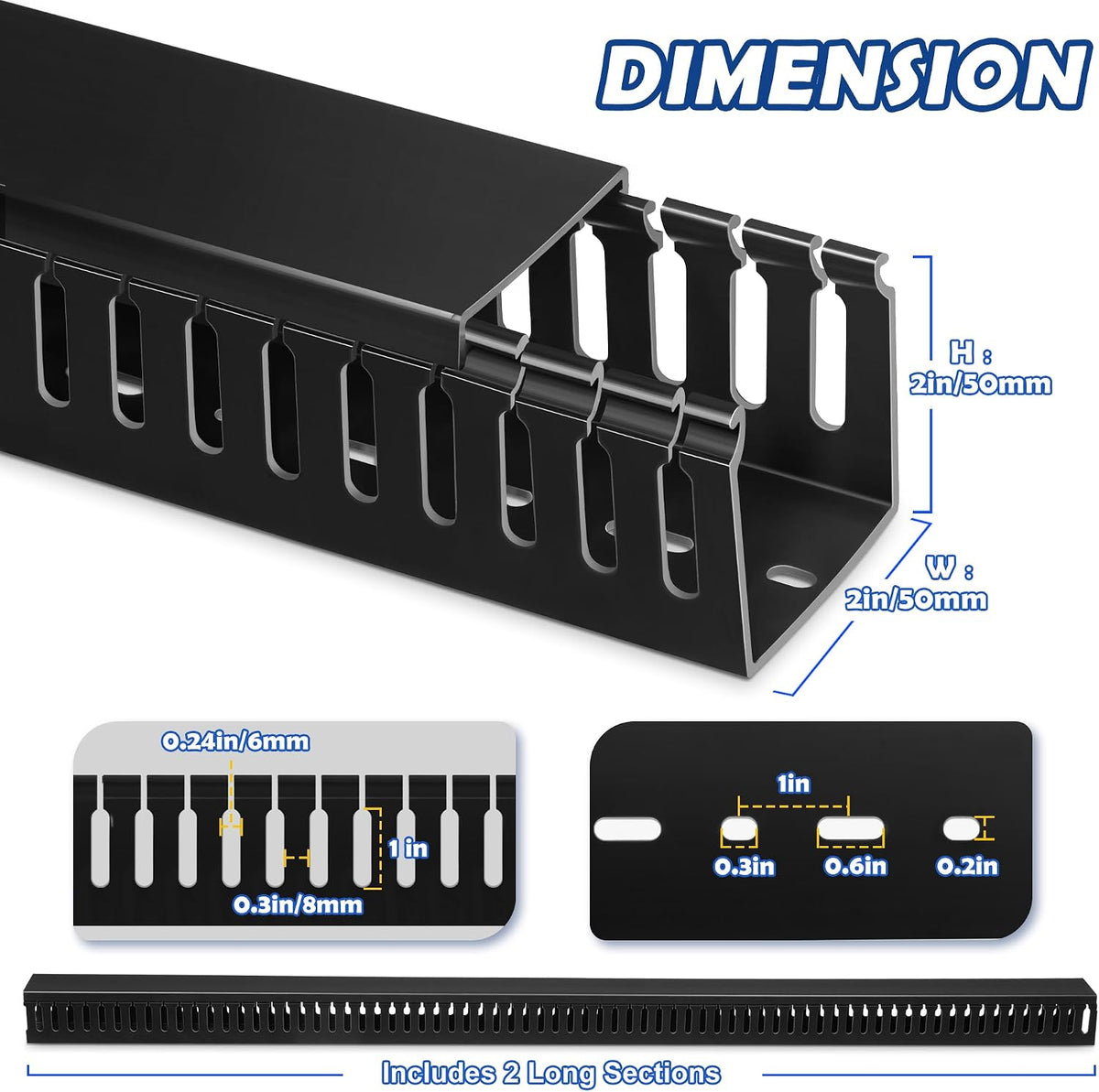 ZhiYo 2x2in Cable Raceway, Server Rack Cable Management Under Desk Cord Organizer, Electrical Safe PVC Cable Hider Open