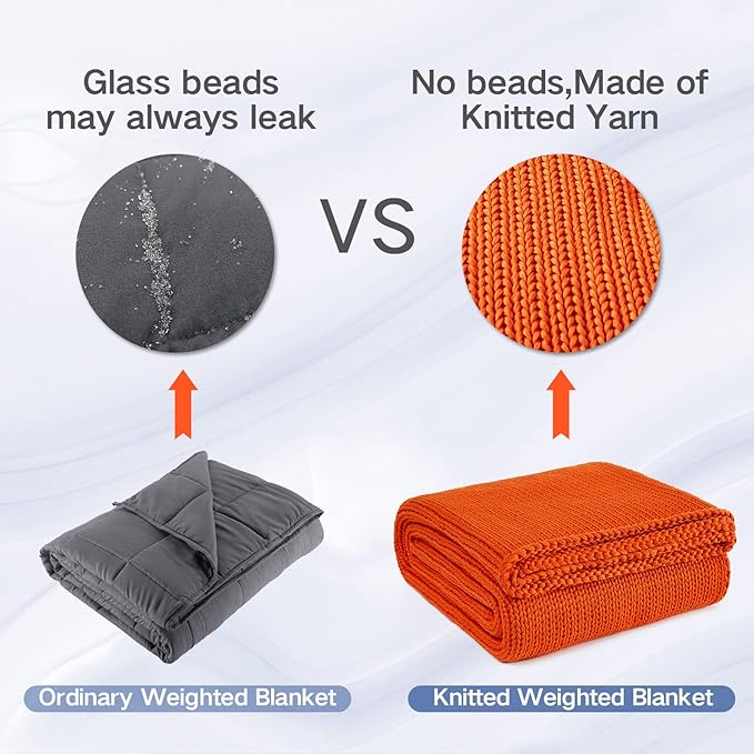 Guohaoi Knitted Weighted Blanket for Adults (Orange 60"x80" 12lbs) No Beads Cooling Throw Blanket for Hot Sleepers, Home Decor Breathable Chunky Knit Heavy Blanket Use on Queen/King Size Bed