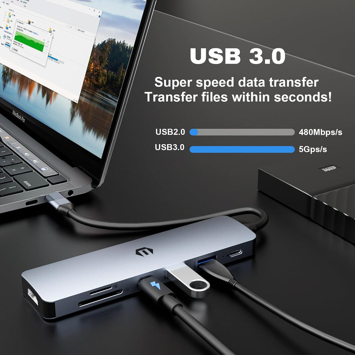 TOTU 100W 2 3.0, 3.0, USB C Hub, USB C Docking Station, Docking Station with Multiport Adapter HDMI, USB C Hub, PD, USB