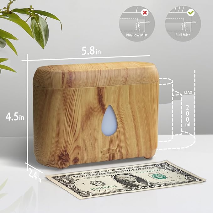 Flame Diffuser for Essential Oils, 200ml Ultrasonic Aroma Diffusers with Cool Mist, Aromatherapy Diffuser with Auto-Off Protection, Small Humidifier for Home,Office,Bedroom,Gift (Wooden Grain)