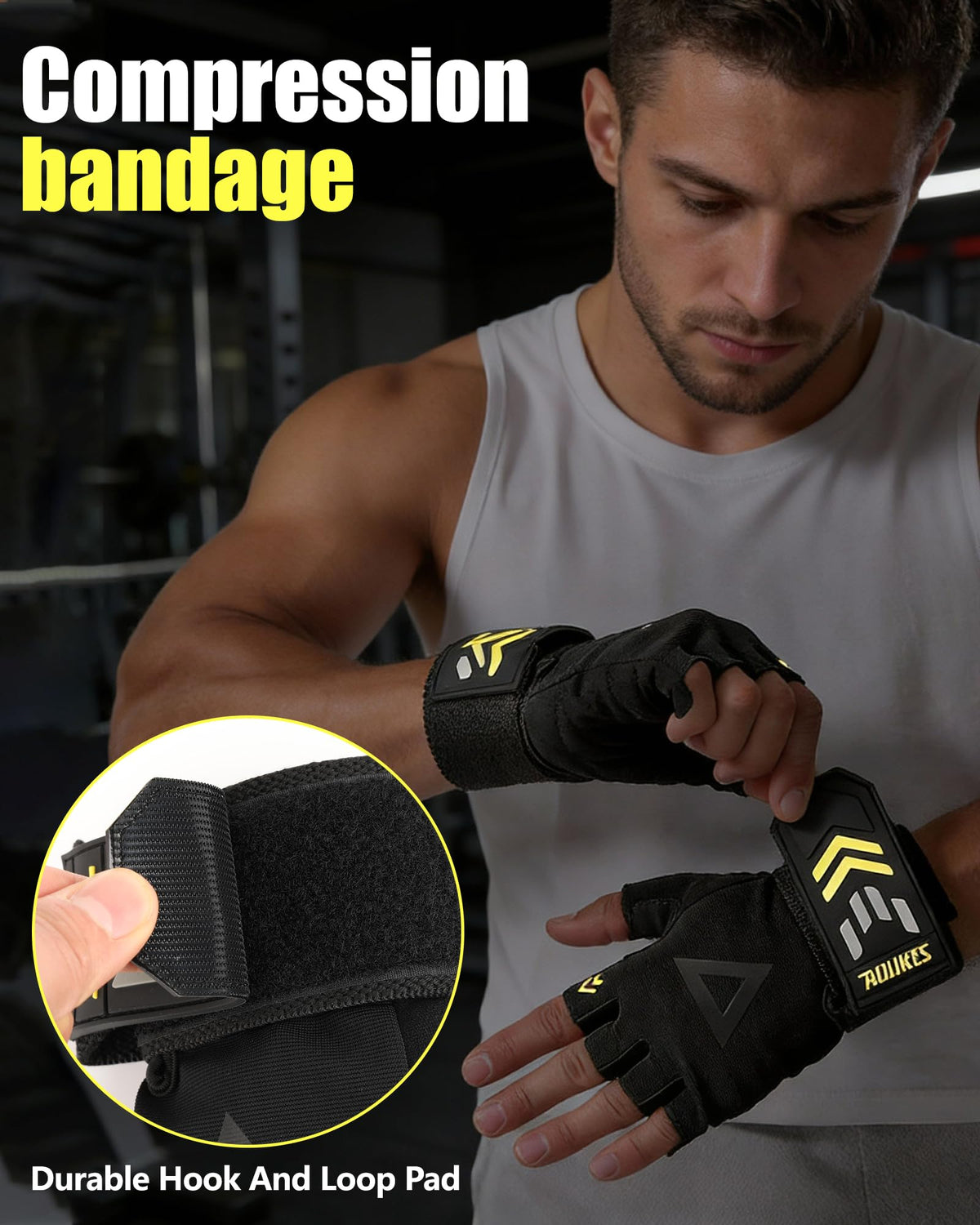 FitDA 2-in-1 Workout Gloves, Weight Lifting Gloves with Wrist Wrap Support for Men & Women, Ventilated Fingerless Padded Gym Glove for Weightlifting Pull-Ups & Fitness Training,L