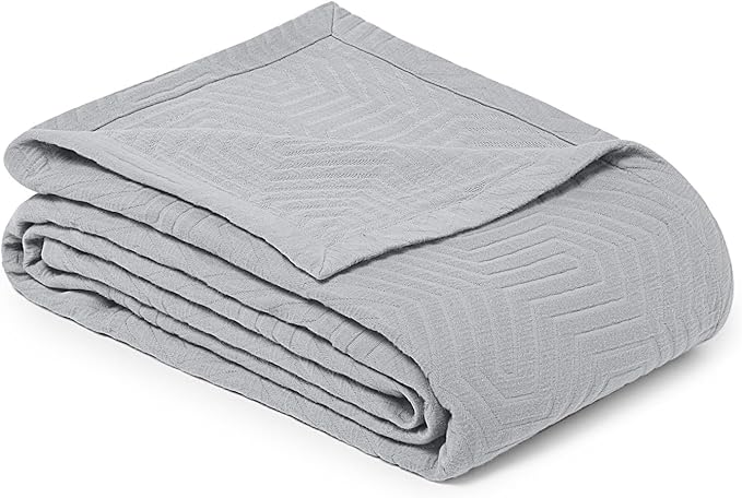 Threadmill Luxury Cotton Blankets for King Size Bed | All-Season Cozy 100% Cotton Blanket | Aster Jacquard Soft & Lightweight Coverlet fits California King Size Bed, 104x92 | Scottish Grey