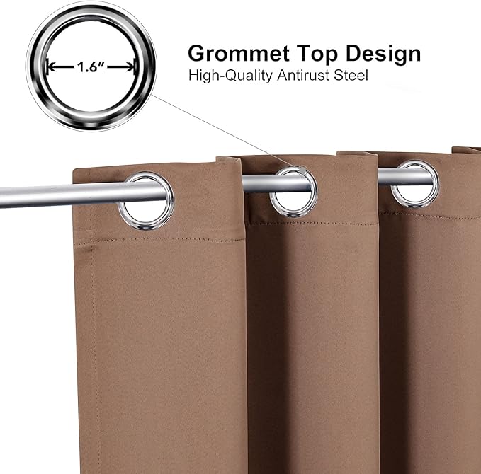 ChrisDowa Room Darkening Curtains 108 Inches Long 2 Panels Set for Living Room, Grommet Thermal Insulated Blackout Curtains for Bedroom (Cappuccino, 52 x 108 Inch)