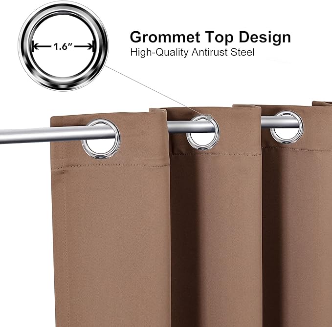 ChrisDowa Small Window Curtains 50 inches Long for Bedroom - Grommet Short Thermal Insulated Room Darkening Curtains for Kitchen (2 Panels, Cappuccino, 29 x 50 Inch)
