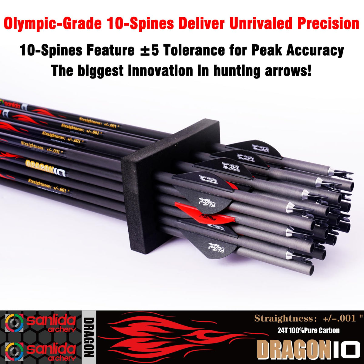 sanlida Dragon Carbon Arrows Pack of 12 (+/-.001" Straightness, 380 Spine)