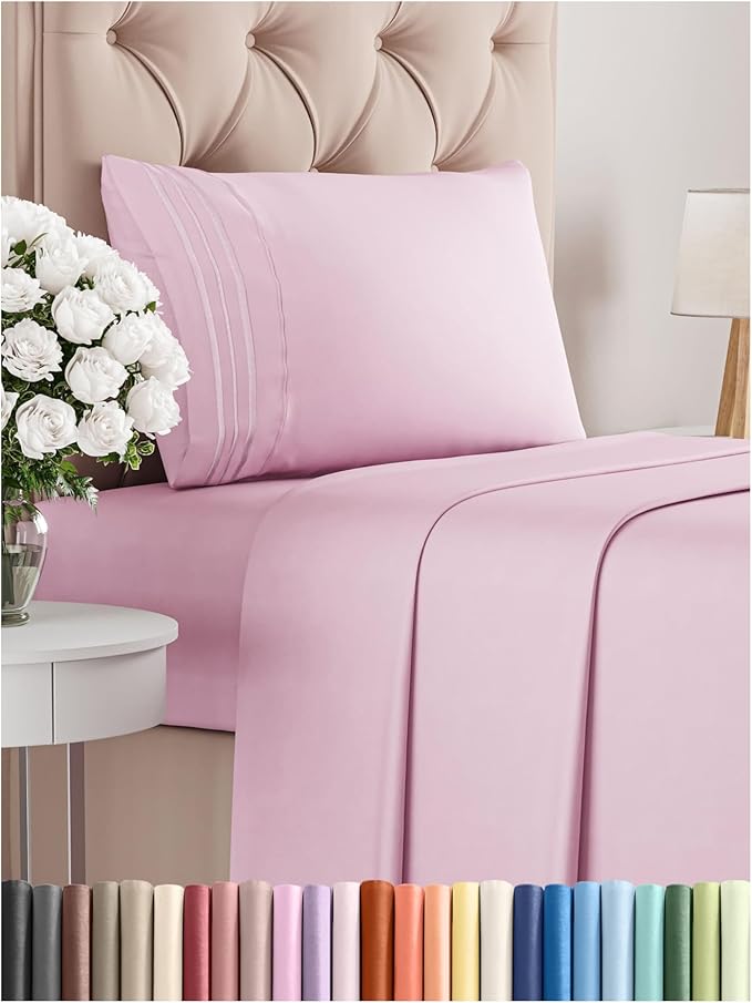 Twin XL Size 3 Piece Sheet Set - Comfy Breathable & Cooling Bed Sheets Set - Hotel Luxury Bedding for Women, Men, Kids, Teens, Boys & Girls - Deep Pockets, Soft, Wrinkle Free - Oeko-Tex - Light Pink
