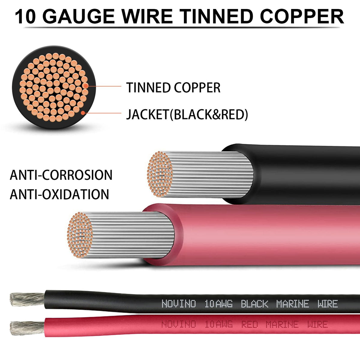 10 Gauge Marine Wire Include 10 AWG 200FT Red & 200FT Black,10 Gauge Marine Grade Wire Tinned Copper Oxygen-Free Boat Electrical Cable for Automotive/RV/Camper/Trailer Outdoor Use