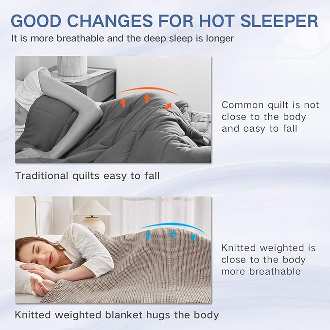 Guohaoi Knitted Weighted Blanket for Adults (Beige 48"x72" 15lbs) No Beads Cooling Throw Blanket for Hot Sleepers, Home Decor Breathable Chunky Knit Heavy Blanket Use on Full Size Bed