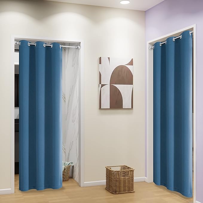 DUALIFE Denim Blue Curtains 63 Inch Length, 34 Inch Wide Narrow Curtains for Short Window, Bedroom Blackout Curtains for Boys Room Decor(Midnight Blue, 34x63 Inch, 2 Panels, Grommet Top)