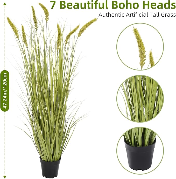 Green Onions Fake Plants,Artificial Plants Indoor, Fake Grass Decor Green Plant Fake Outdoor Flowers Fake Succulents,Artificial Tall Grass Plants with Pots House Decorative(47" 2 Pack)
