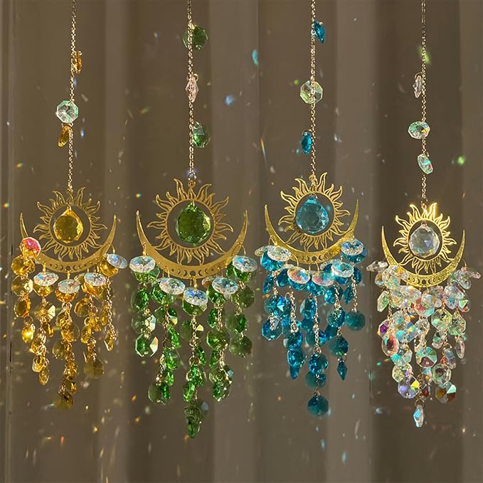 Crystal Celestial Sun Catchers Hanging Indoor Window Moon and Sun Prism Sunlight Suncatcher