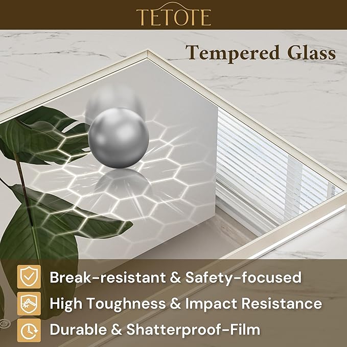TETOTE 40 x 28 Backlit Mirror Brushed Nickel Metal Frame LED Light Vanity 3-Color White/Warm/Natural Stepless Dimmable Anti-Fog Backlight Mirror Wall-Mounted