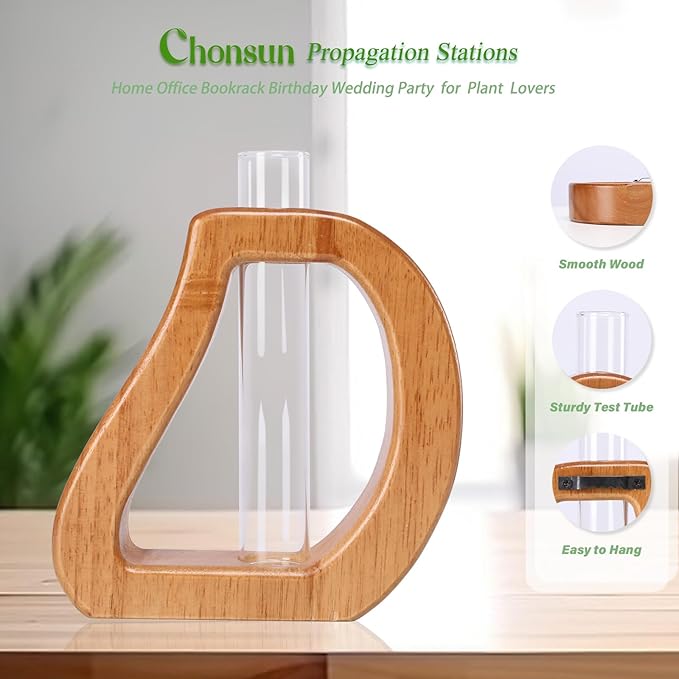 Plant Propagation Stations Wall Hanging Terrariums Home Decor Plants Glass Test Tube Planter with Wooden Stand for Plant Lover Gifts