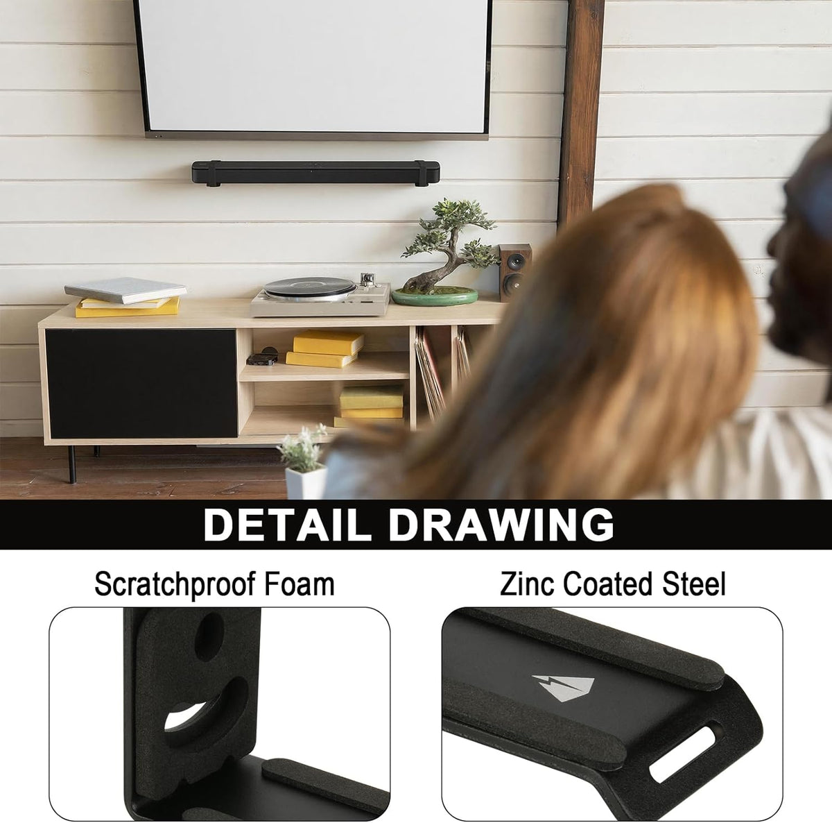 TXEsign Soundbar Wall Mount for JBL, Bose, Samsung, Vizio, Sony Sound bar with Hook and Loop Straps Metal Sound Bar