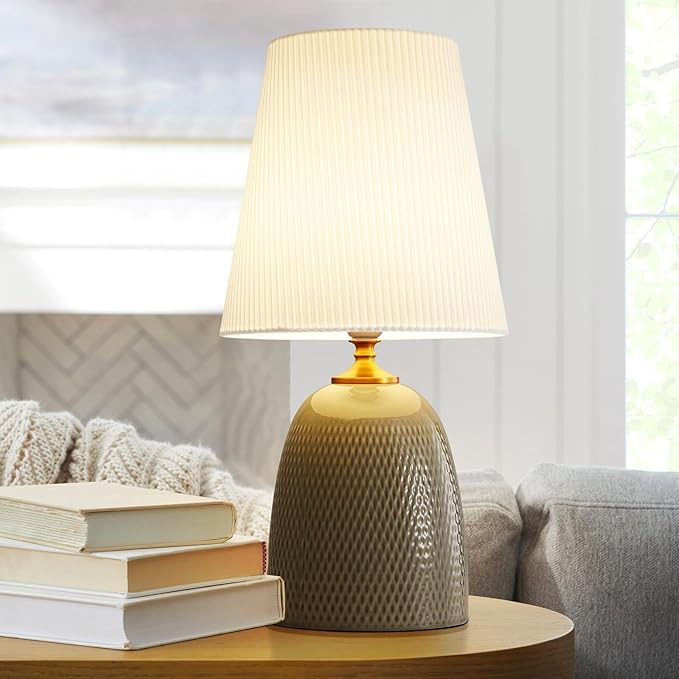 Gray Textured Ceramic Table Lamps 22.75", Modern Bedroom Table Lamp Decor for Living Room Bedroom Office Desk End Bedside Tables