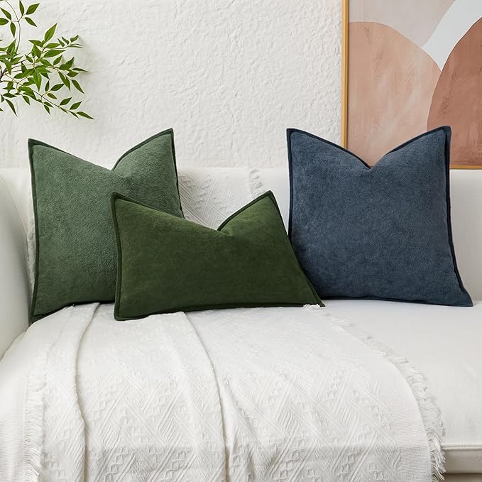 Kevin Textile Waterproof Decorative Pillow Covers Olive Green 16x16 Inch Pack of 2 Soft Boucle Textured Throw Pillowcases Elegant Accent Pillows for Couch Sofa Chair Bed Home Decor Indoor Outdoor