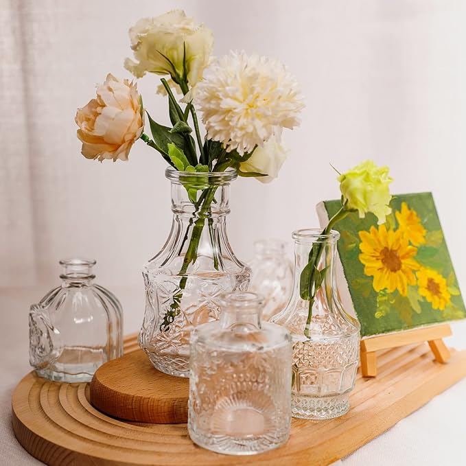 Arme 16Pcs Glass Bud Vase Set，Small Flower Vase for Centerpieces，Clear Bud Vases in Bulk， Mini Vintage Vase for Rustic Wedding Decorations