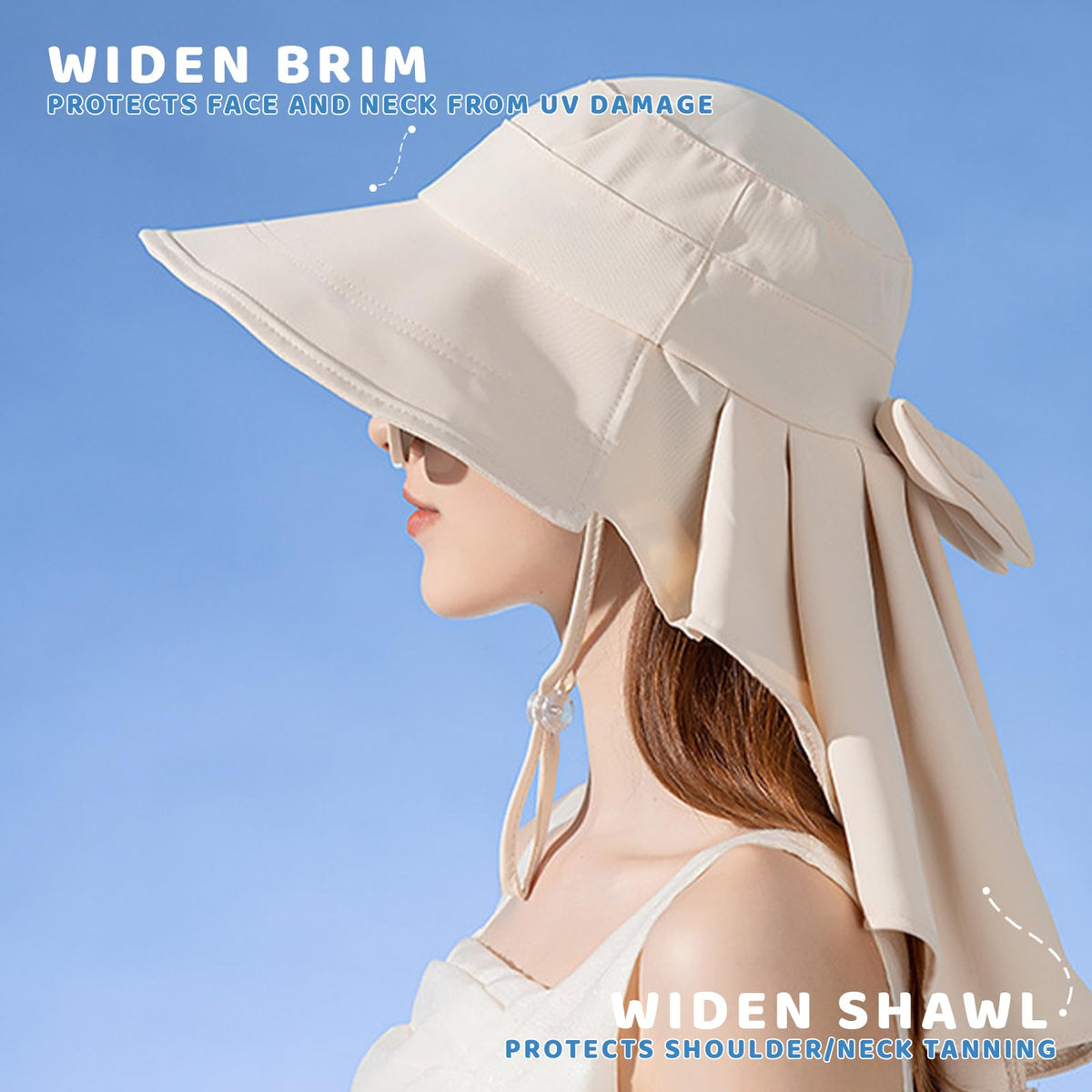 Chasenew Summer Sun Hat Neck Flap Cover UV Protection Wide Brim Fishing Hiking Hat Foldable Women Ponytail Safari Beach Outdoor Cyan