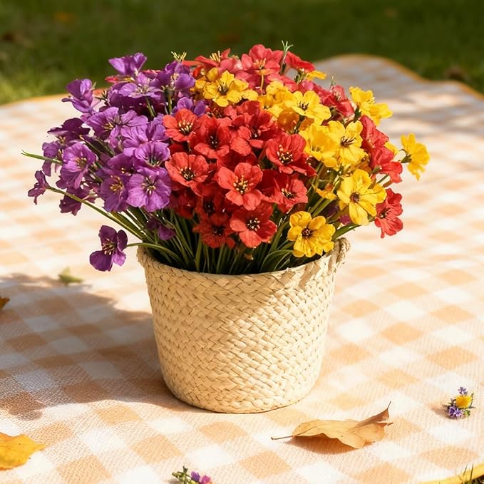 Artificial 15-Bloom Violet Flowers, Fake Flowers for Indoor Outdoor Decor, Faux Plants for Garden, Porch, Fall and Seasonal Decoration, UV Resistant Faux Plants (Mixed)