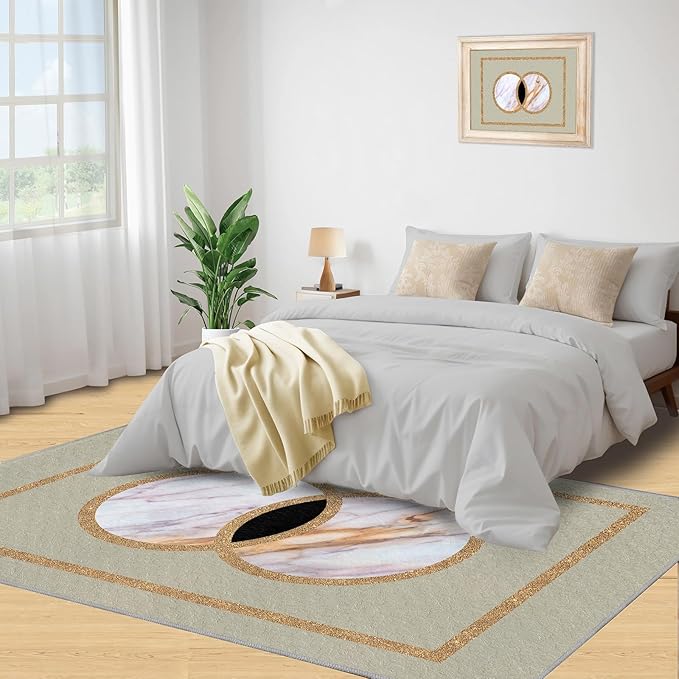Abstract Marble Area Rugs Gilded Circle Rectangle Geometry Area Carpet Mid-Century Simple Rug Luxury Decor Rug for Living Room Door Mats Porch 6x8ft