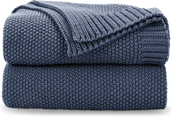 CozeCube Blue Throw Blanket for Couch, Soft Cozy Cable Knit Throw for Bed Sofa Living Room, Lightweight Warm Decorative Farmhouse Christmas Blanket, 60"x80", Dusty Blue