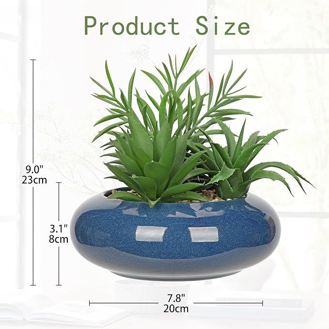 Hollyone Large Artificial Succulents Plants with Blue Vase Faux Succulents Fake Succulent Potted Plant in Ceramic Pot for Home Decor Office Desk Bathroom Living Room Indoor & Outdoor Decorations