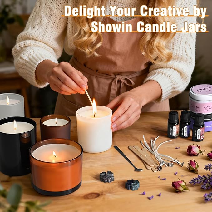 10 OZ Thick Candle Jars for Making Candles 15 Pcs, Empty Jars with Wood Lids for Candle Making, Sample Container, Frosted Grey