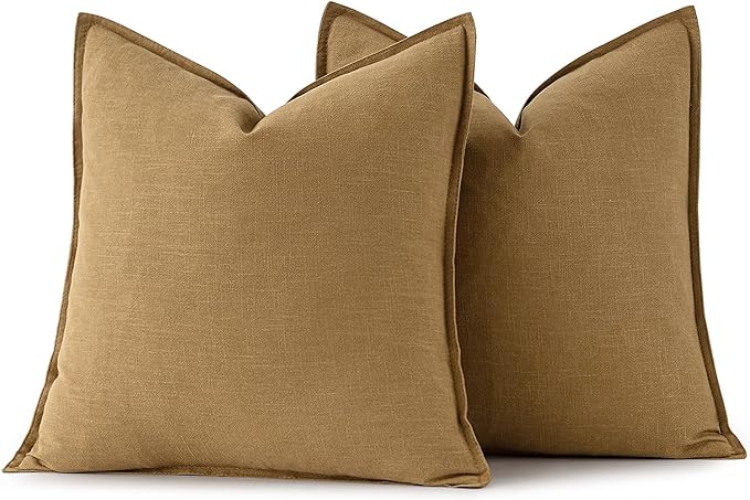 MIULEE Decorative Linen Pillow Covers 16x16 Inch Mustard Yellow Boho Farmhouse Neutral Couch Throw Pillows for Bed Pack of 2 Accent Modern Pillowcase Summer Sofa Livingroom Home Decor