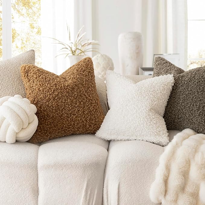 Foindtower 2 Pieces 26x26 Inch Sage Green, Faux Fur Throw Pillow Cover Accent Sherpa Pillow Fuzzy Soft Pillowcases Sheepskin Decorative Fleece Cushion Case for Bed Couch Living Room