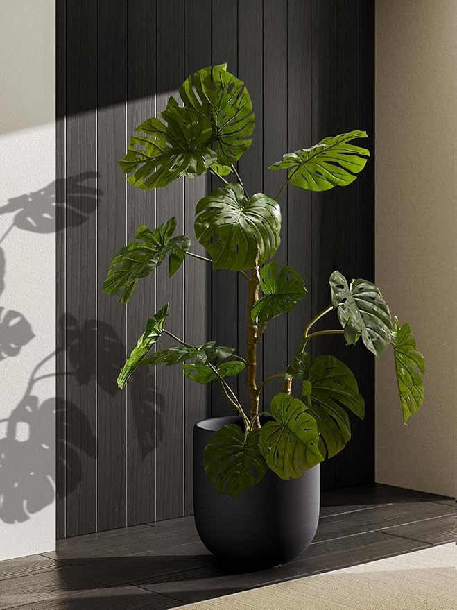 LE TAUCI 12 Inch Pots for Plants, Ceramic Large Planters for Indoor Plants, Indoor Plant Pots for Home Garden Patio Office, Big Planter Pots with Drainage Hole and Rubber Plug, Charcoal Gray