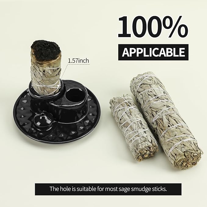 Palo Santo Sticks Holder, Multi-Purpose Handmade Ceramic Incense Burner for Palo Santo Incense Sticks, Sage Holder for Burning, Ash Catcher Tray for Meditation Yoga Room (Black)