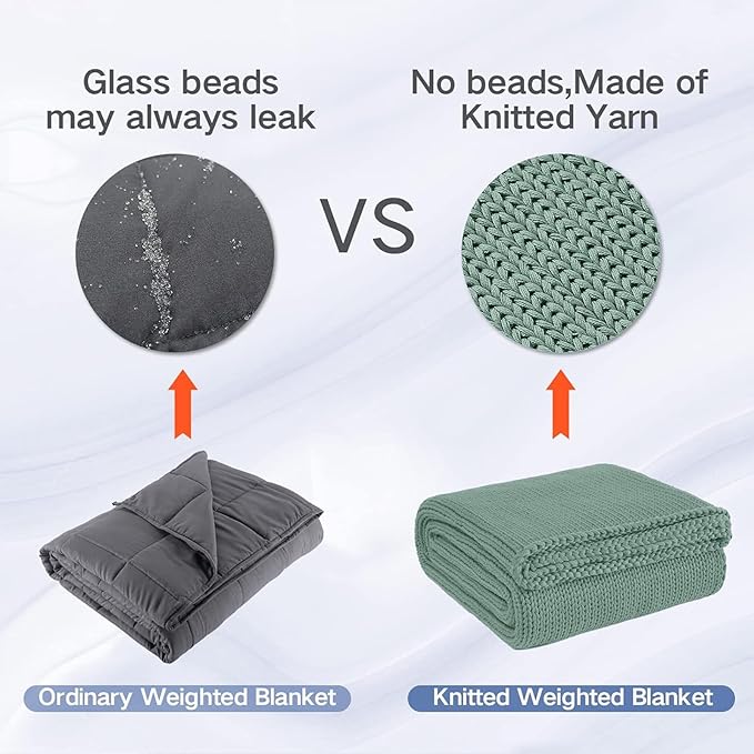 Guohaoi Knitted Weighted Blanket for Adults (Haze Green 60"x80" 20lbs) No Beads Cooling Throw Blanket for Hot Sleepers, Home Decor Breathable Chunky Knit Heavy Blanket Use on Queen/King Size Bed