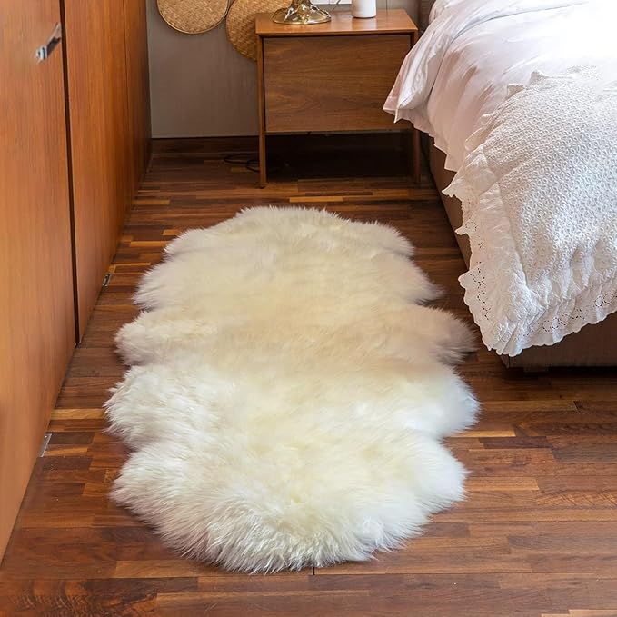 MH MYLUNE HOME Genuine Sheepskin Rug, New Zealand Luxury Sheepskin Carpet Natural, Real Sheepskin Seat/Chair Cover Soft, Sheepskin Runner for Bedroom/Living Room,2 X 6 Ivory White