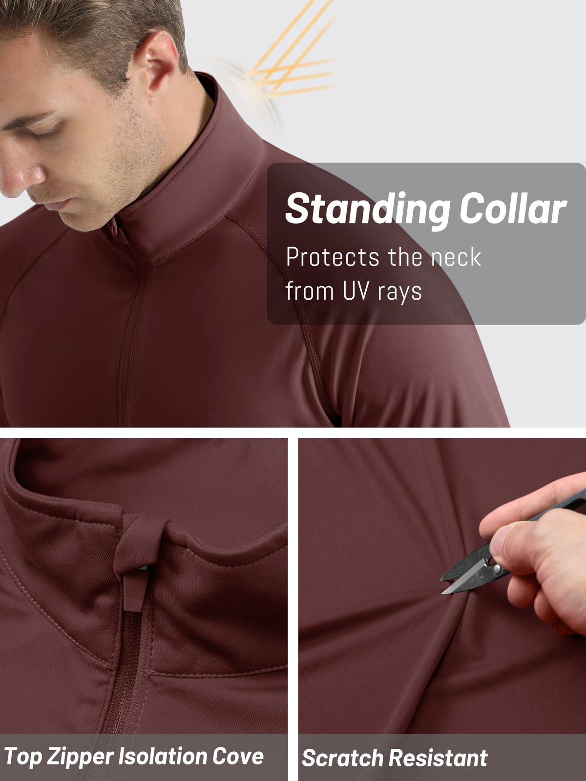 TACVASEN Mens Long Sleeve Quarter Zip Pullover Shirts Rash Guard Quick Dry Running for Men Sun Protection Swimming T-Shirts Wine Red