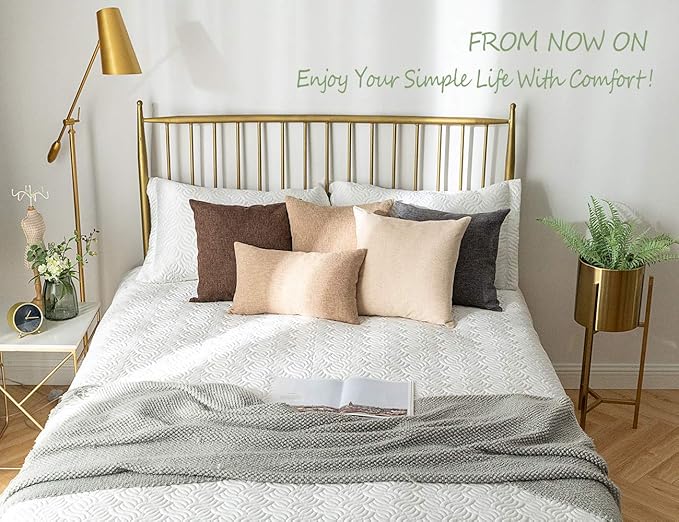 Stellhome Set of 2 Decorative Linen Throw Pillow Covers Square Farmhouse Burlap Cushion Covers for Bedroom, 20 x 20 inch (50 cm), Natural Linen