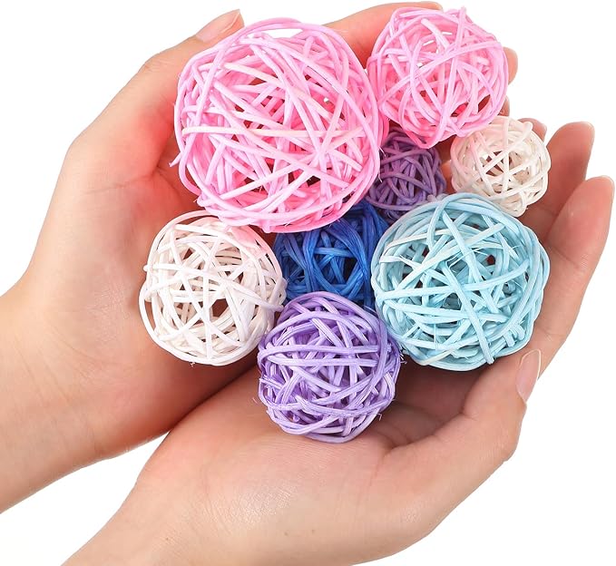 Patelai 36 Pcs Wicker Rattan Balls Decorative Balls for Vase Centerpiece Bowls Orbs Filler for Home Decor,4 Sizes(White, Pink, Green, Grey, Blue)
