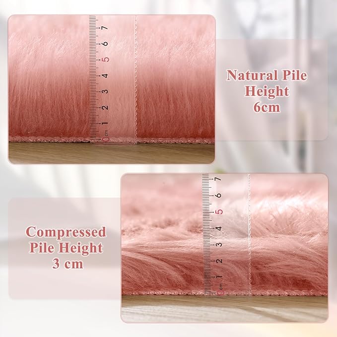 Pink Area Rugs 8x10 Shag Large Washable Rugs for Bedroom Plush Faux Sheepskin Shaggy Fur Rug for Living Room Soft Rectangle Rug