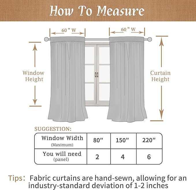 LAMIT 100% Blackout Linen Curtains 63 Inches Long, Linen Textured Living Room Window Curtains Full Room Darkening Back Tab and Rod Pocket Panels with White Liner, 2 Panels, Stone, 60 x 63 Inch